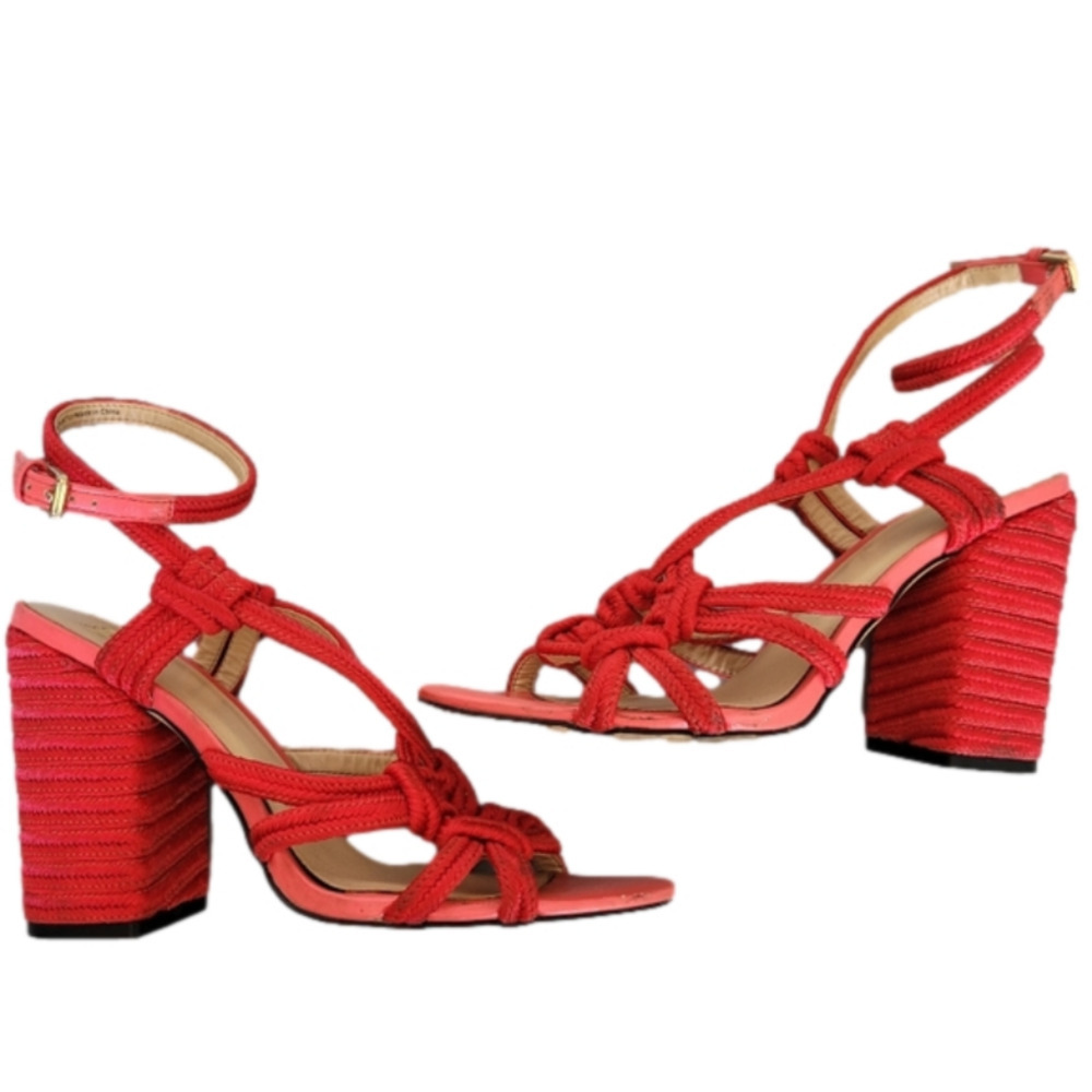 CAbi Red Knotted Rope Block Heel Sandals